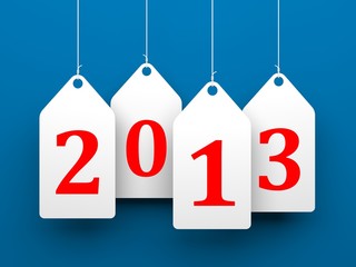White tags with 2013 on blue background