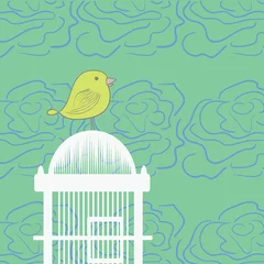 Cercles muraux Oiseaux en cages Cage à oiseaux Illustration dessinée à la main