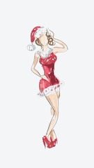 Illustration of Santa Girl sketch, hand drawn