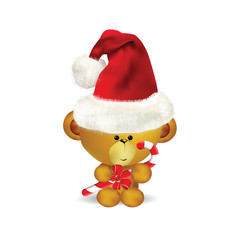 Illustration of cute Christmas Teddy Bear with candy cane