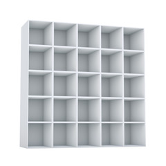 Block of square empty shelves isolated on white background.