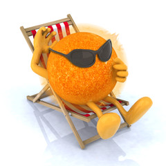 sun with sunglasses lying on beach chair