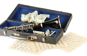 musical instrument with money isolated on white