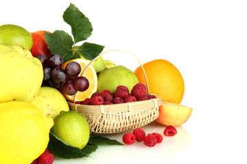 Assortment of exotic fruits and berries, isolated on white