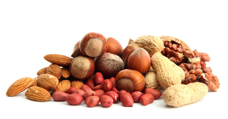 assortment of tasty nuts, isolated on white
