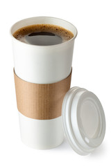 Opened take-out coffee with cup holder. Isolated on a white. - 46409905