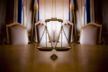 Decorative Scales of Justice in the Courtroom