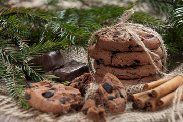 Homemade Christmas cookie with chocolate