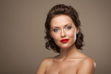 Gorgeous sexy young brunette girl with classy makeup