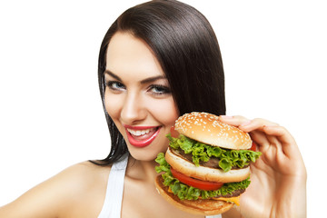 funny girl with hamburger