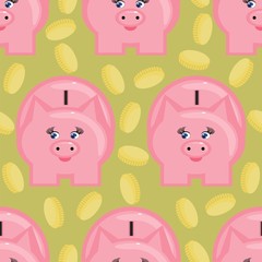 seamless background with piggy bank and coins