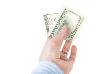 A businessman's hand with a one hundred dollars