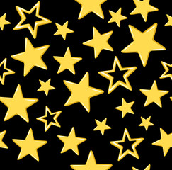 Gold stars on a black background. Vector seamless pattern.