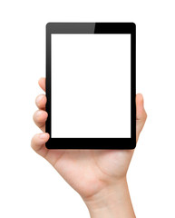 woman hand hold a tablet with isolated screen