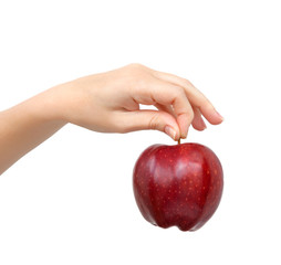 woman hand on isolated background holding a red apple