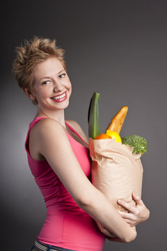 Beautiful woman with  fruits and vegetables