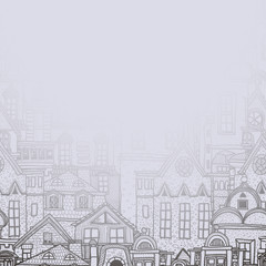 Misty background with old town