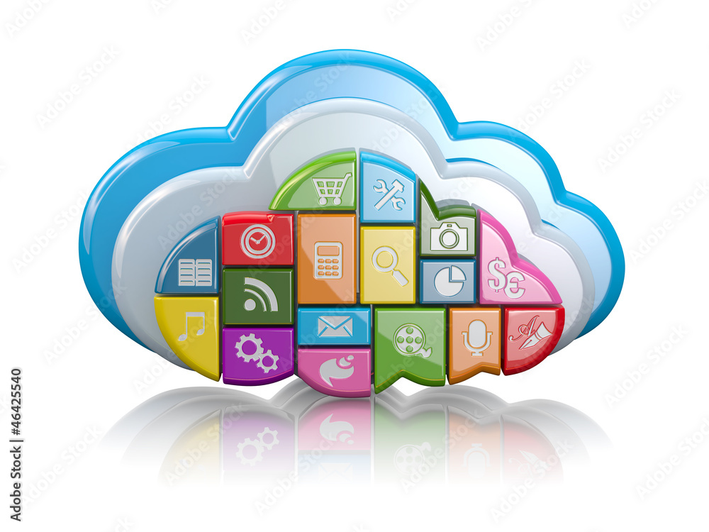 Poster Cloud computing. Application icons. 3d