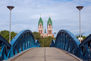 Freiburg ,Blaue Brücke, Herz-Jesu Kirche,  Deutschland