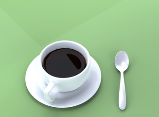 Coffee cup and spoon on geen background eco concept