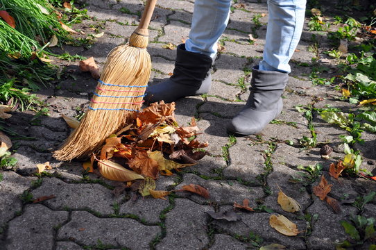 Herbstbl&auml;tter zusammenfegen