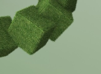 Grass box with eco and green concept on green background.