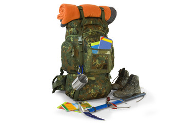 Military or survival  hunters  backpacks set isolated on white