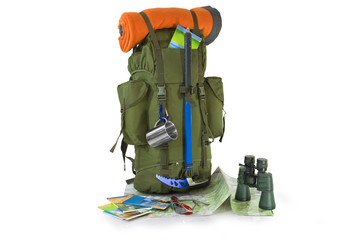 Military or survival  hunters  backpacks set isolated on white