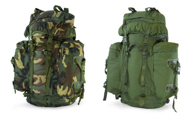 Military or survival  hunters  backpacks set isolated on white