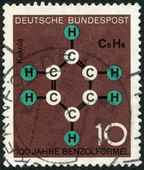 GERMANY - 1964: shows Benzene Ring, Kekule's Formula, centenary