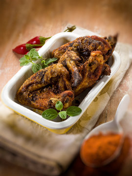 chicken wings baked with paprika spice, selective focus