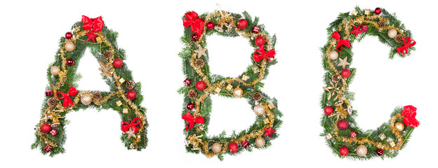 Christmas alphabet letters, isolated on white background