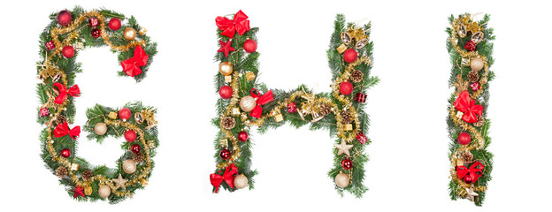 Christmas alphabet letters, isolated on white background