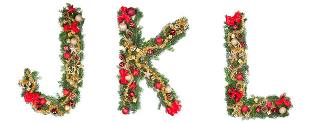 Christmas alphabet letters, isolated on white background