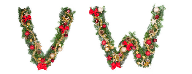 Christmas alphabet letters, isolated on white background