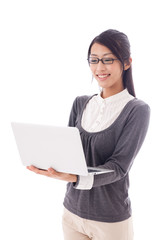 attractive asian businesswoman on white background