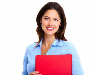 Business woman with red folder.