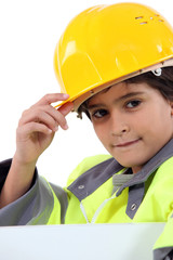 Young boy in a construction costume
