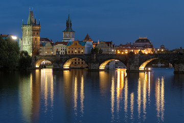 Fototapeta na wymiar Evening view of the Charles Bridge in Prague