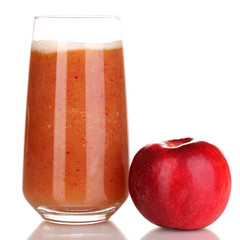 Glass of fresh apple juice isolated on white