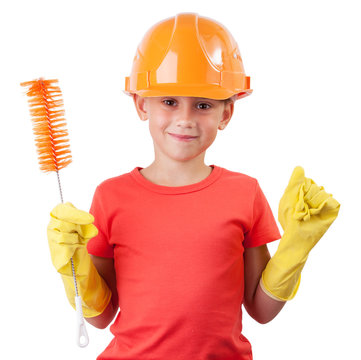 Child in a protective helmet