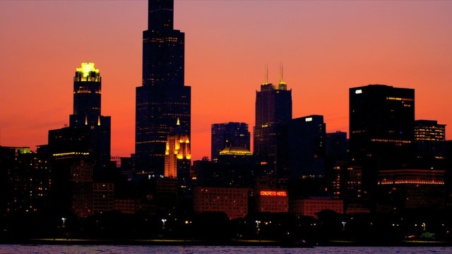 Sunset view over Chicago Landscape, USA