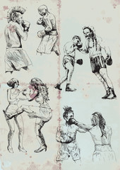 Boxing duels. Hand drawings into vector collection