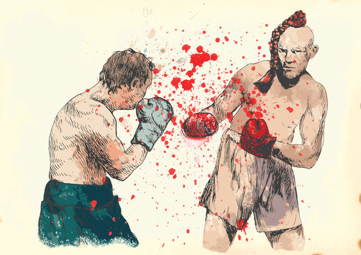 Boxing duel. Hand drawing into vintage vector