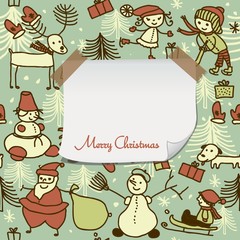 cartoon Christmas pattern with blank paper for your greeting