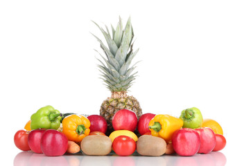 Composition with vegetables and fruits isolated on white