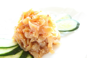Chinese cuisine, cold plate jelly fish and cucumber for appetize