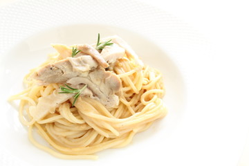 italian cuisine, chicken and cream spaghetti