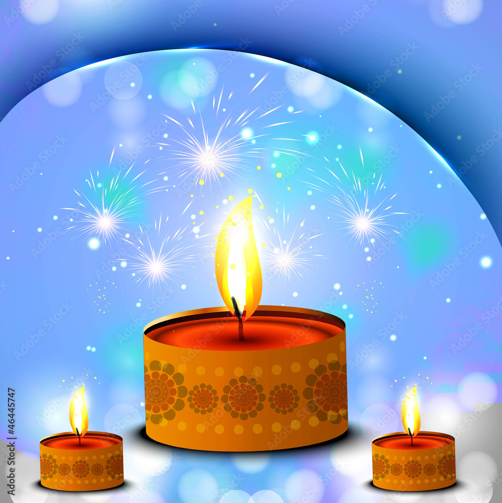 Wall mural Happy diwali diya blue celebration bright colorful background