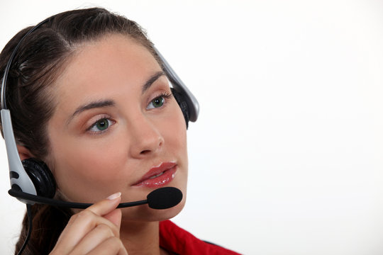 Call center agent taking a call